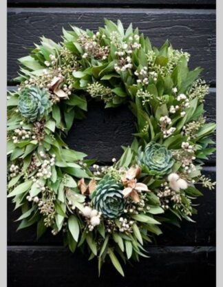 Fresh Bay & Succulent Door Wreath