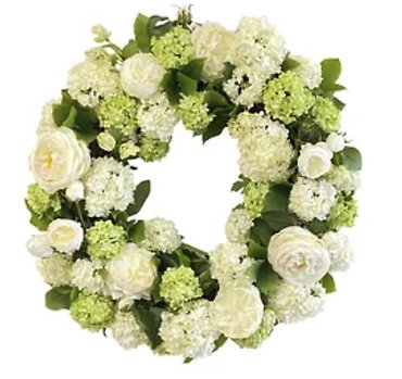Faux Snowball Rose Wreath