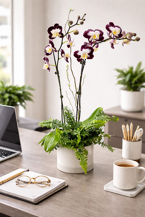 Burgundy Trim Orchid Garden