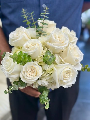 Blissful White & Eucalyptus Wedding Bouquet