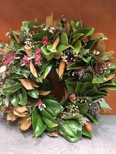 Fresh Magnolia and Mixed Berry Wreath